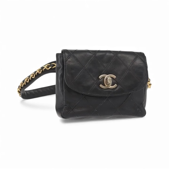 CHANEL Handbags - CHANEL Vintage Flap Waist Belt Bag- Lambskin Black